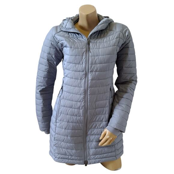 COLUMBIA Womens Size Small White Out Mid Omni Heat Hooded Puffer Ski Jacket Coat - Picture 1 of 10